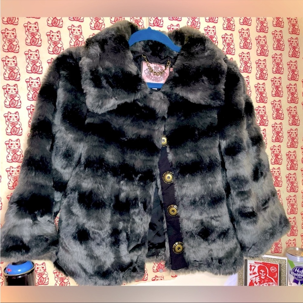 *vintage* juicy couture cropped (fake) animal print fur jacket sz petite